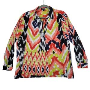 Jones New York Multicolor Chevron Popover Geometric Print L/S Top Blouse Women L